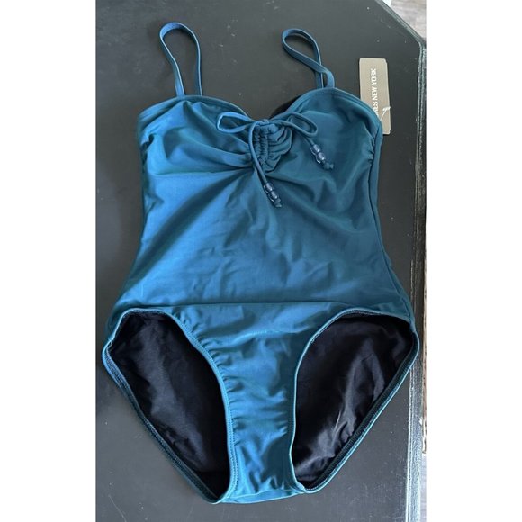 Jones New York Swimsuit One Piece Peacock Blue Ruched Bodice NEW Size 10 - Picture 1 of 7